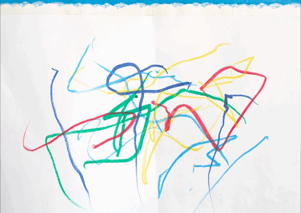 色とりどりの線が交差する抽象画