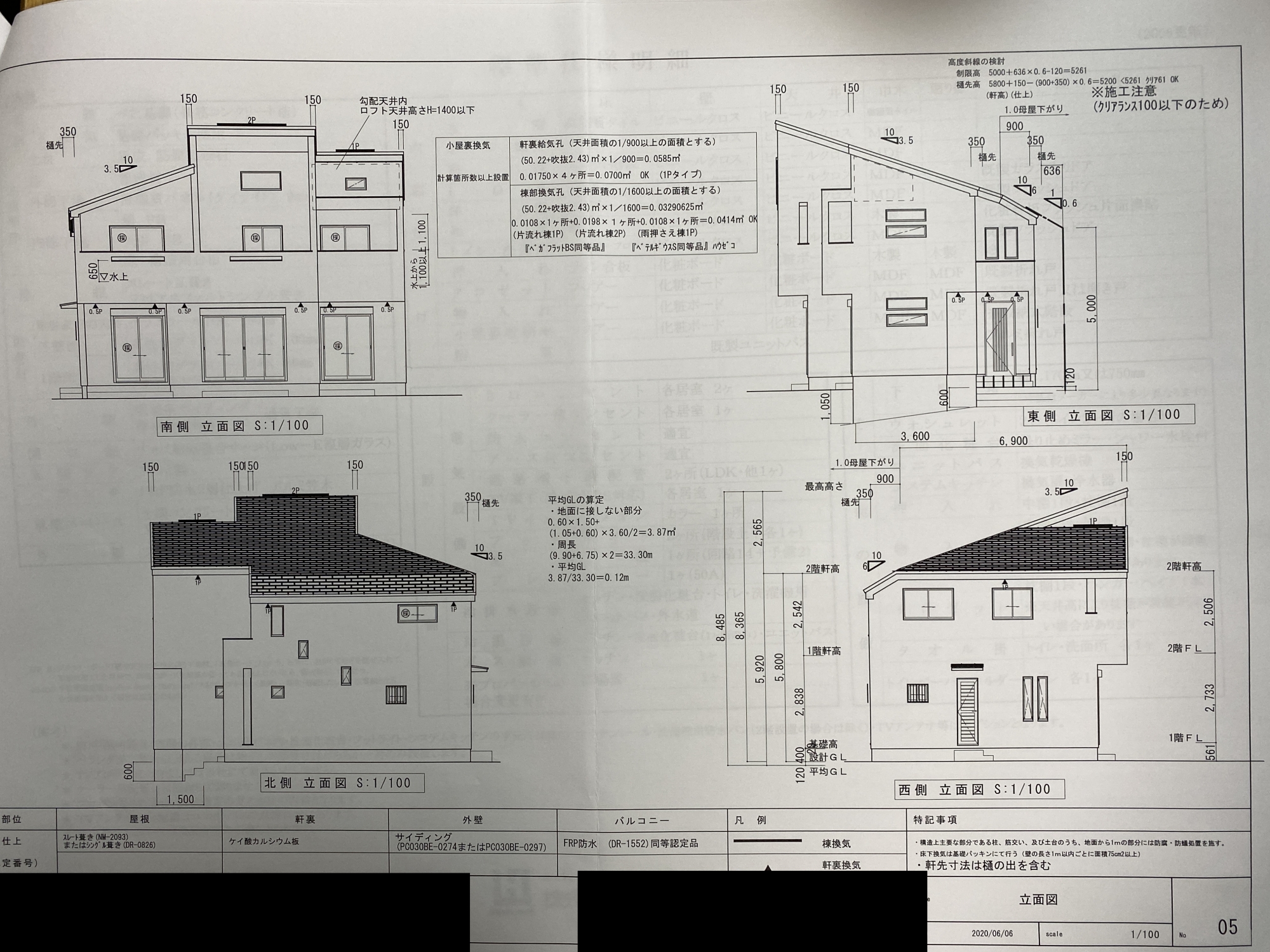各方向の立面図(掲載用匿名化済み)