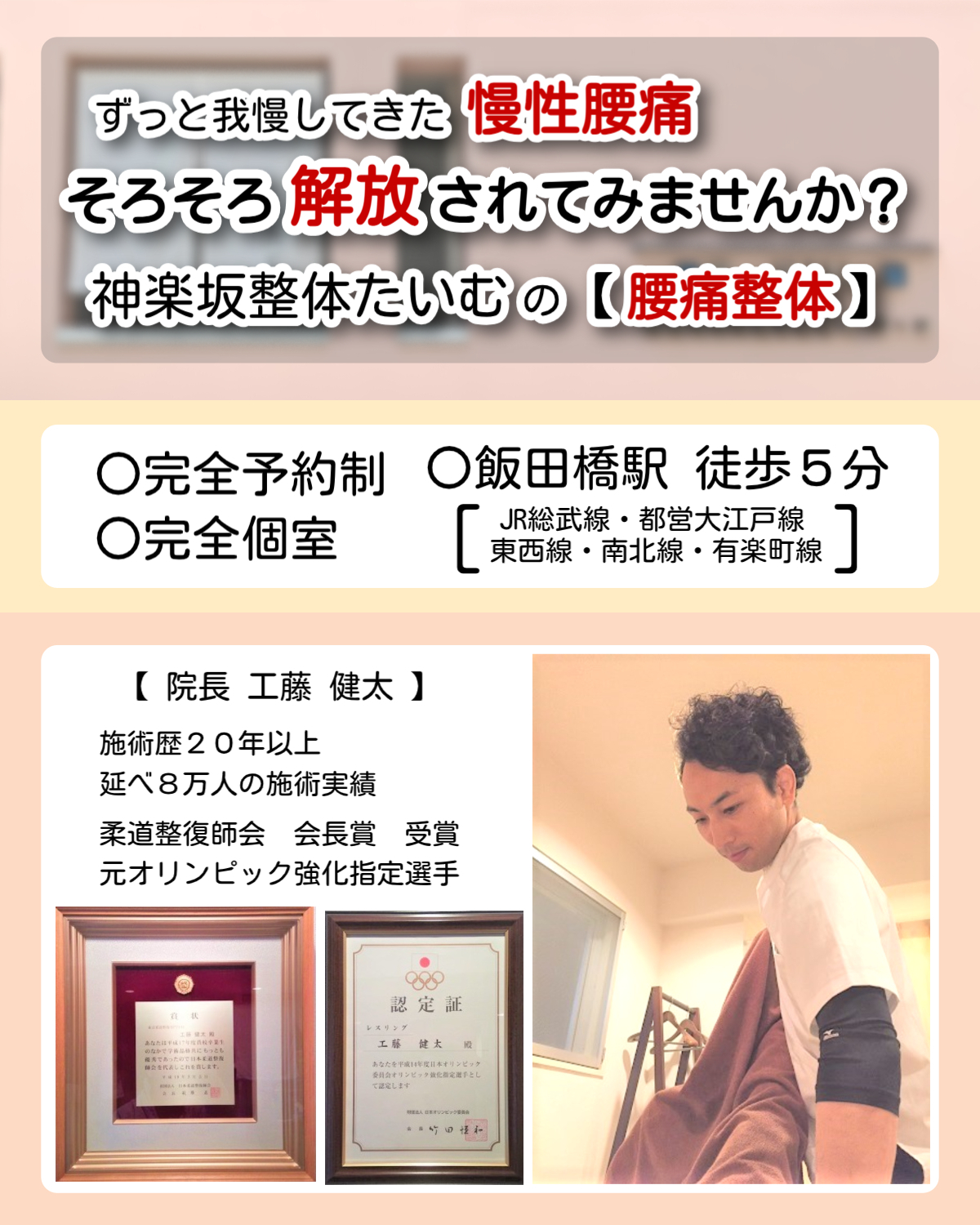 神楽坂整体たいむの腰痛整体を紹介したページのアイキャッチ画像です