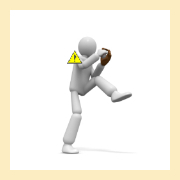 野球の投球動作における身体の連動バグ。肩の動きを制限し、エネルギー伝達を阻害するエラー箇所の図解。スポーツ整体による連動性の改善。