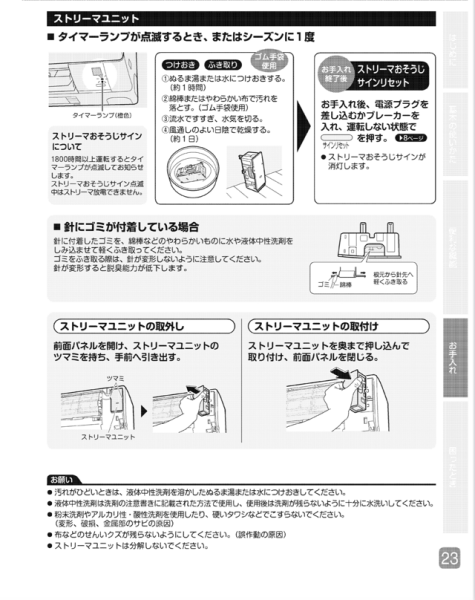 ダイキンエアコン取扱説明書・ストリーマユニットのお手入れ方法