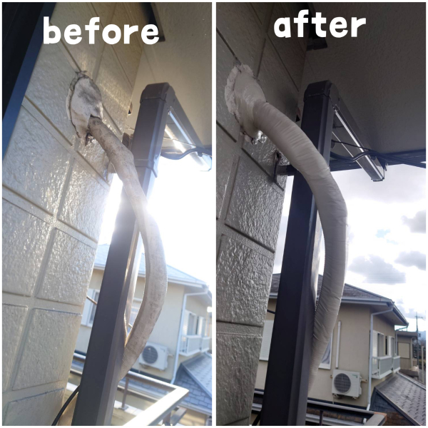 配管穴まわりの防水処理 before after（パテ＋シリコンコーキング）