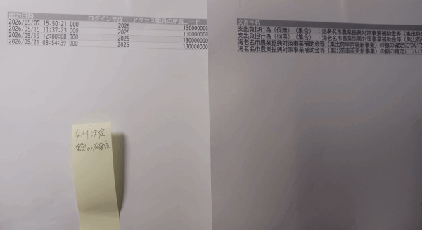 文書管理システムのログの記録。出力日時が決裁をした本当の日にちとなります。