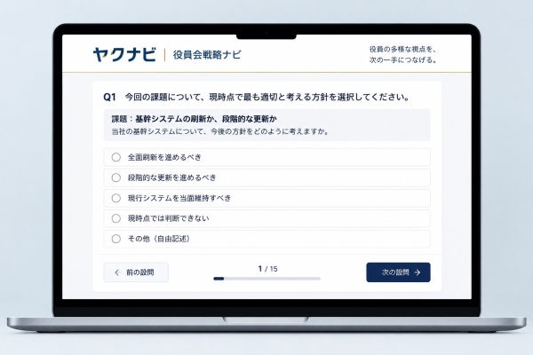 ヤクナビ 役員会戦略ナビ 回答画面イメージ