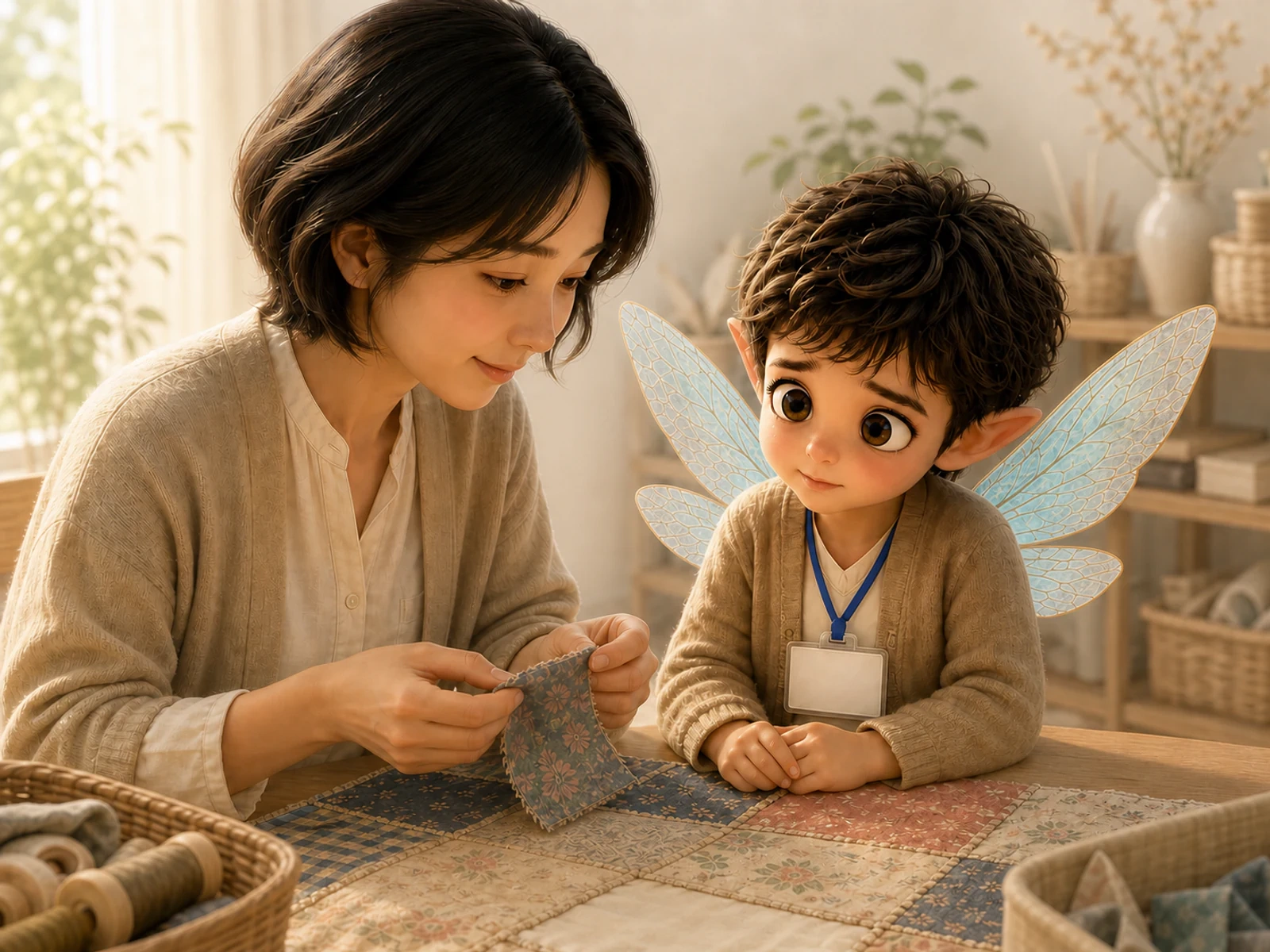 家族の手元の擦り切れた布を見つめながら、大きな瞳の縁に涙をたたえるさばくん