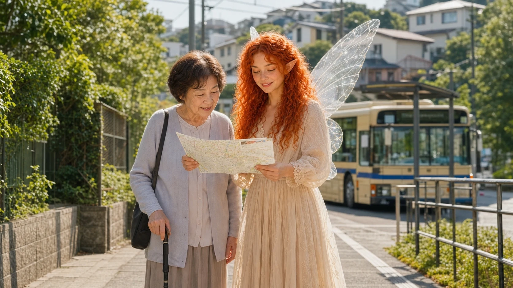 きてちゃんが横浜市南区の坂道とバス移動を高齢者と確認するイメージ写真