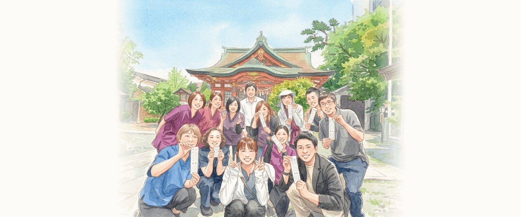 心笑スタッフのイラスト（事業所前）